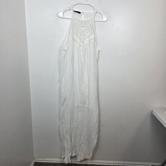 Faroro White Lace Halter Boho Beachy Coastal Side Slits Maxi Sundress Size XL - Picture 4 of 8